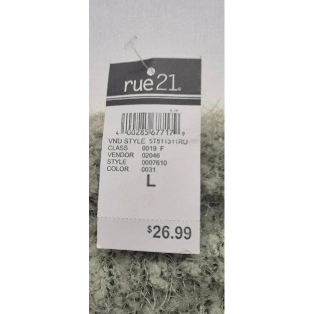 NWT Rue 21 women's green‎ off the shoulder fuzzy tight knit pullover sweater LG